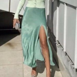 Zara Mint Midi Skirt with a Slit